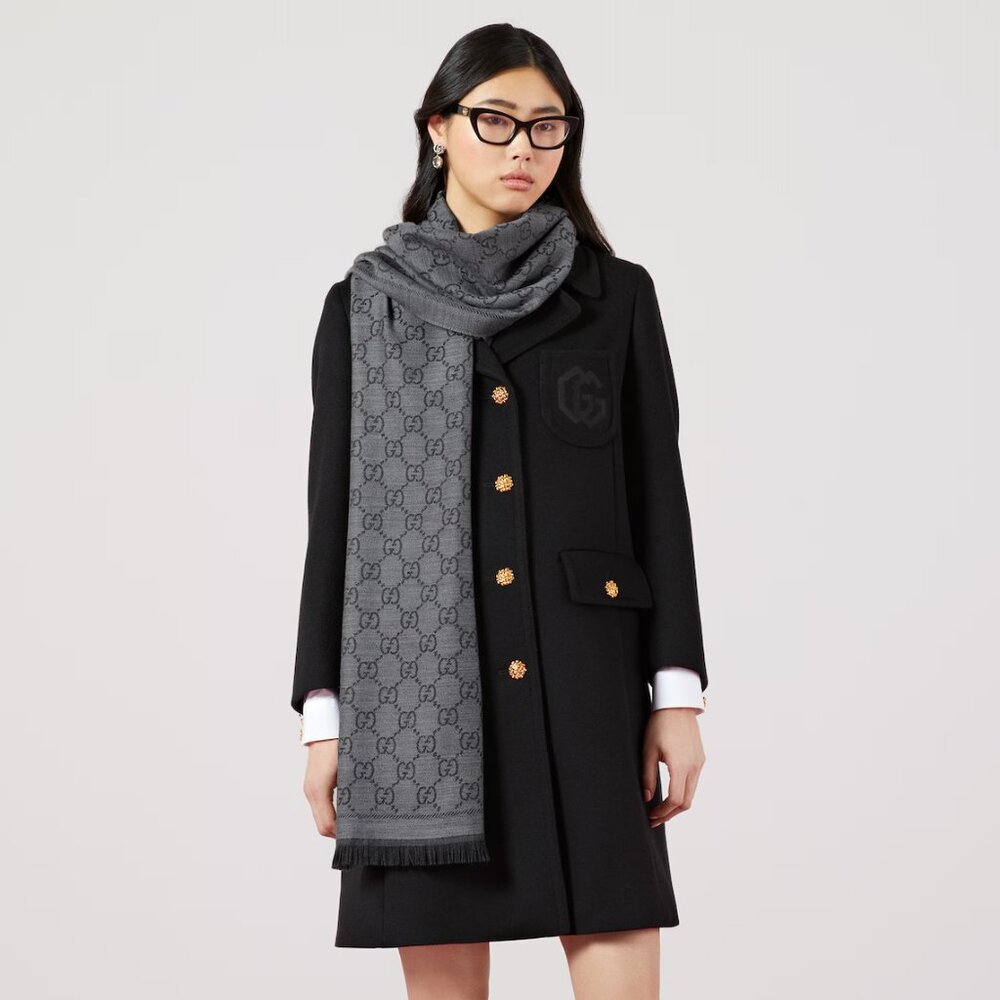 NWT & Receipt Gucci GG Jacquard Pattern Knitted Scarf